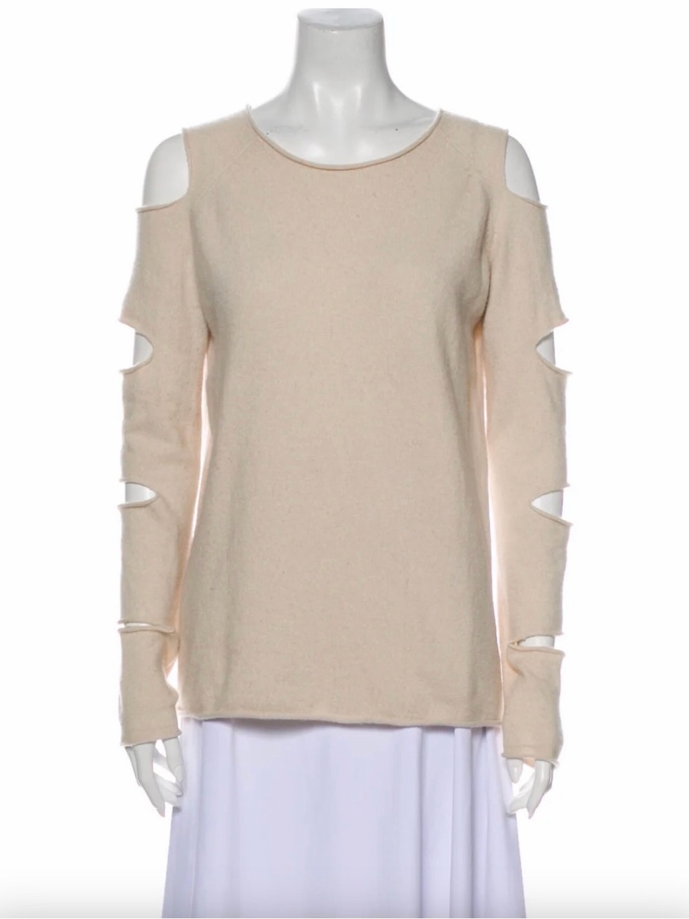 Cold-Shoulder Cutout Long Sleeve Cashmere Sweater - Cream